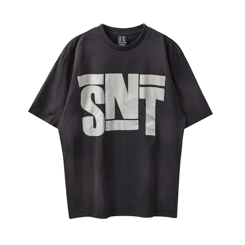 Saint Michael Fashion Washed Distressed Letters Short Sleeve