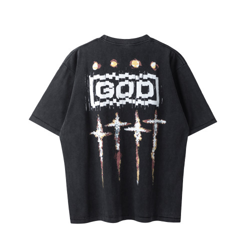 Saint Michael Fashion GOD Washed Distressed Short Sleeve Casual Street T-shirt