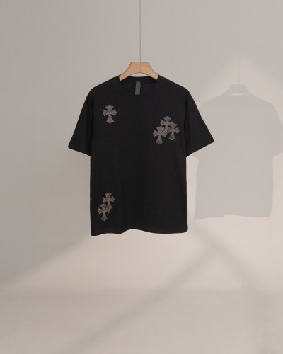 Chrome Hearts Fashion Leather Cross Print Short Sleeve Couple Loose T-shirt