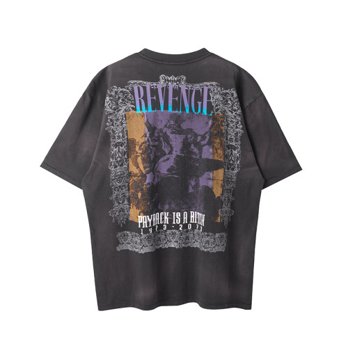 Saint Michael Fashion Washed Printed Short Sleeve Unisex Casual Retro T-shirt