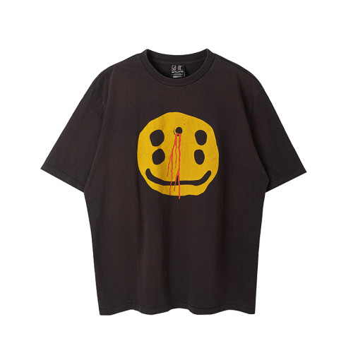 Saint Michael Fashion Smiley Face Printed Short Sleeve Retro Casual Street T-shirt
