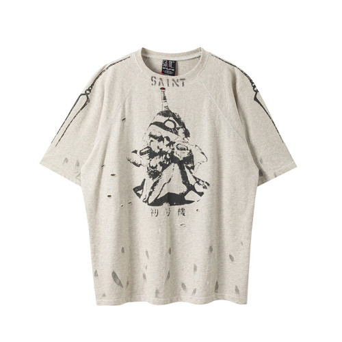 Saint Michael Fashion Retro T-shirt Unisex Casual Street Cotton Short Sleeve