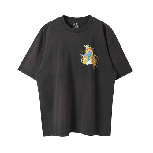 Saint Michael Fashion Printed Short Sleeve Unisex Casual Washed Distressed T-shirt