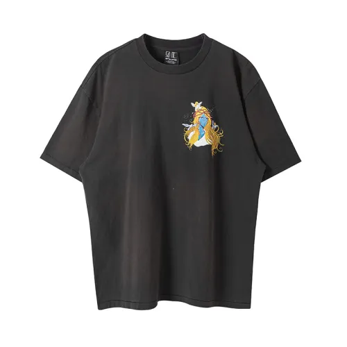 Saint Michael Fashion Printed Short Sleeve Unisex Casual Washed Distressed T-shirt
