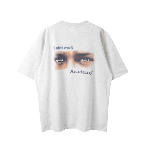 Saint Michael Fashion Eyes Printed T-shirt Casual Street Distressed Short Sleeve