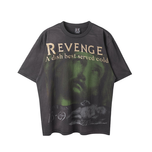 Saint Michael Fashion Washed Printed Short Sleeve Unisex Casual Retro T-shirt