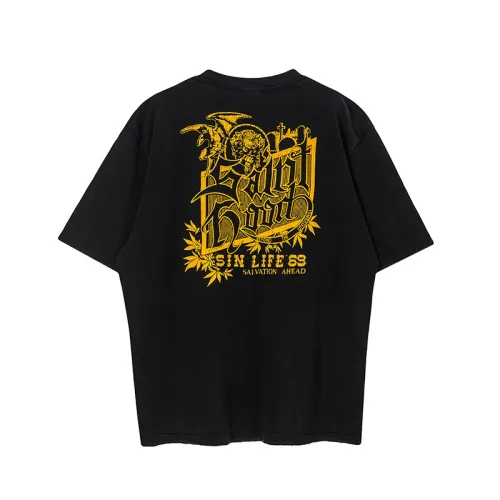Saint Michael Washed Distressed Logo Short Sleeve Unisex Casual Street T-shirt