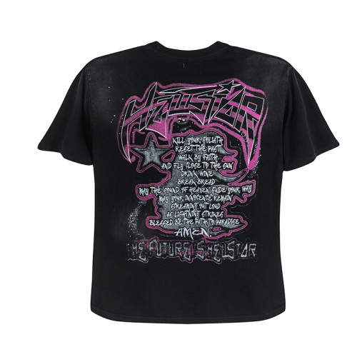 Hellstar Vintage Street Short Sleeve Unisex Casual Washed Retro T-shirt