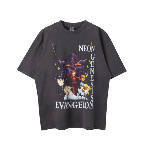 Saint Michael Fashion Cartoon Printed Short Sleeve Casual Street Washed T-shirt