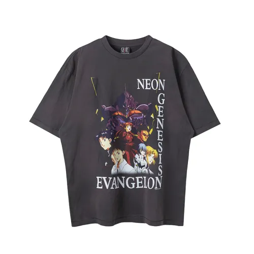 Saint Michael Fashion Cartoon Printed Short Sleeve Casual Street Washed T-shirt