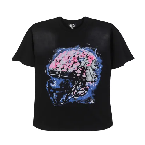 Hellstar Fashion Brain Helmet Printed Short Sleeve Unisex Casual Street T-shirt