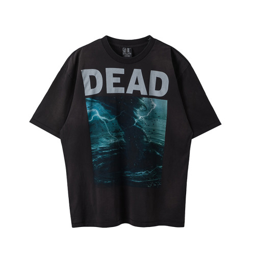 Saint Michael Dead Lightning Tornado Washed Retro Short Sleeve Unisex Casual Tee