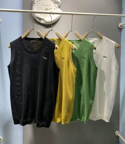 Prada Fashion Unisex Embroidered Logo Mesh Knitted Tank Top