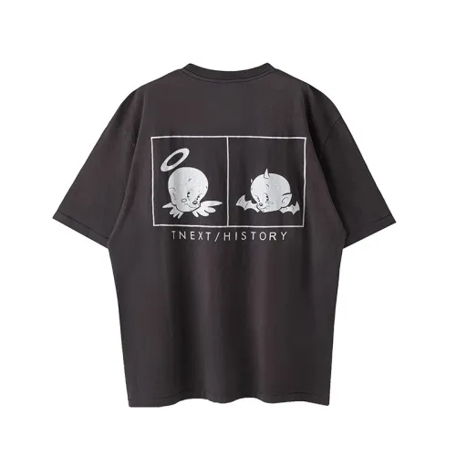 Saint Michael Sheep Head Printed Washed Short Sleeve Unisex Casual Retro T-shirt