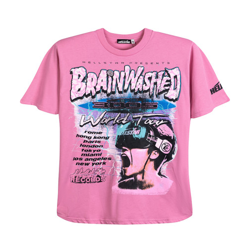Hellstar Fashion Hip Hop Printed Pink Short Sleeve Unisex Casual Street T-shirt