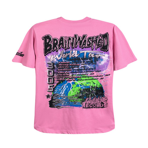 Hellstar Fashion Hip Hop Printed Pink Short Sleeve Unisex Casual Street T-shirt