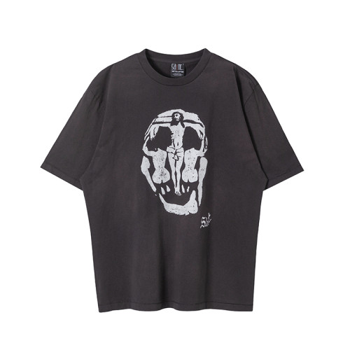 Saint Michael Fashion Skull Printed Distressed Short Sleeve Unisex Casual Street Tee
