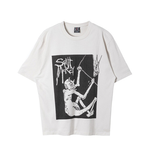 Saint Michael Fashion Washed Distressed Short Sleeve Unisex Casual Street Cotton Tee