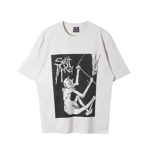 Saint Michael Fashion Washed Distressed Short Sleeve Unisex Casual Street Cotton Tee