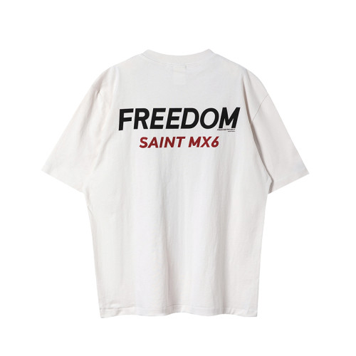 Saint Michael x Freedom Fashion Cartoon Printed Short Sleeve Casual Street Washed T-shirt