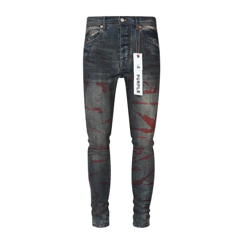 Purple Brand New Fashion Graffiti Distressed Jeans Casual Street Slim Pants