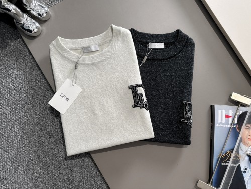 Dior New Logo Jacquard Short Sleeve Knitted Fashion Oversize T-shirt