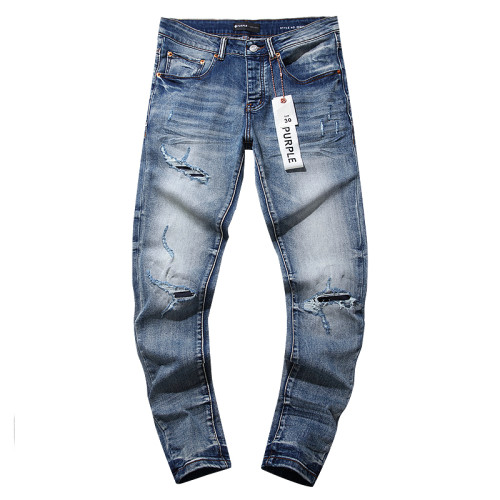 Purple Brand Fashion Ripped Jeans Unisex Casual Street Washed Distressed Pants