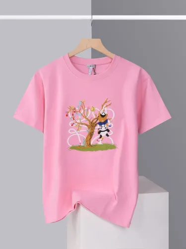Loewe Classic Panda Embroidered Round Neck Short Sleeve Versatile Casual T-shirt