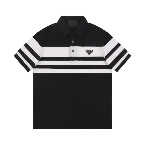 Prada Unisex Classic Versatile Loose Striped Polo Shirt