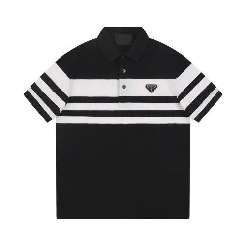 Prada Unisex Classic Versatile Loose Striped Polo Shirt