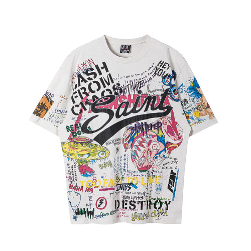 Saint Michael x Takashi Murakami Washed Graffiti Short Sleeve Unisex Casual Street Tee