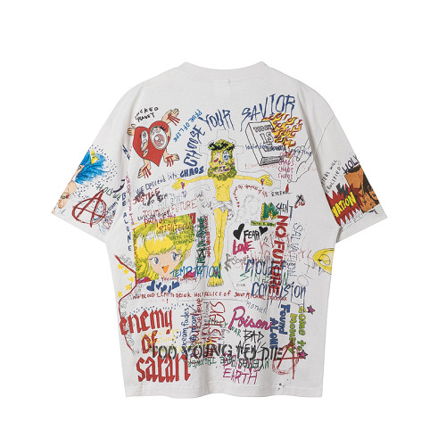 Saint Michael x Takashi Murakami Washed Graffiti Short Sleeve Unisex Casual Street Tee