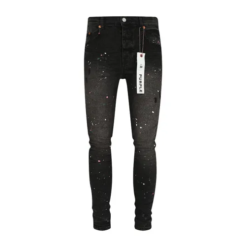 Purple Brand Fashion Splash-ink Slim Jeans Unisex Casual Street Denim Pants