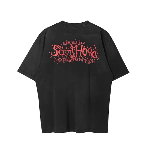 Saint Michael Fashion Retro Letters Short Sleeve Unisex Casual Street Tee
