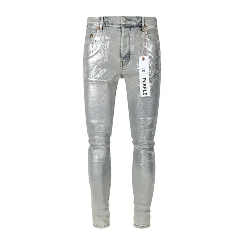 Purple Brand New Fashion Silver Plated Slim Jeans Unisex Casual Street Pants