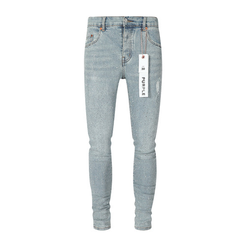 Purple Brand Fashion Distressed Rhinestone Slim Jeans Casual Street Pants