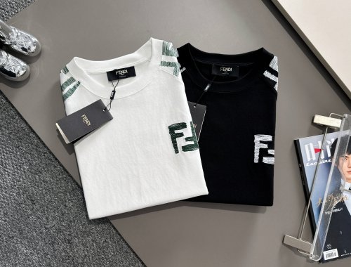 Fendi Fashion Embroidery Double F Short Sleeve Couple Casual Loose T-shirt