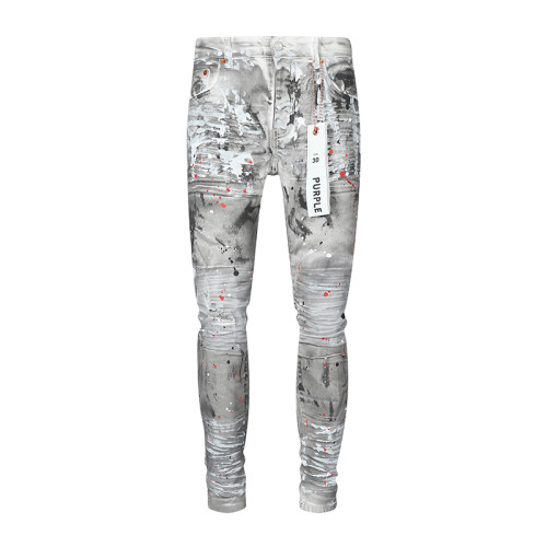 Purple Brand Fashion Graffiti Slim Pants Unisex Casual Street Retro Pants