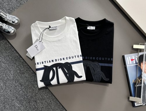 Dior Classic Letter Sticker Embroidered Short Sleeve Couple Casual Loose T-shirt