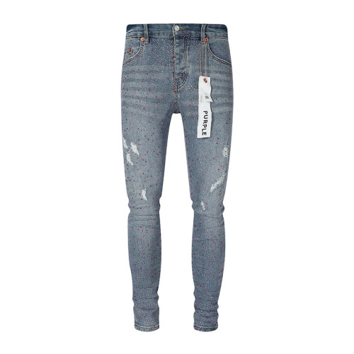Purple Brand New Fashion Rhinestone Distressed Slim Jeans Casual Street Pants