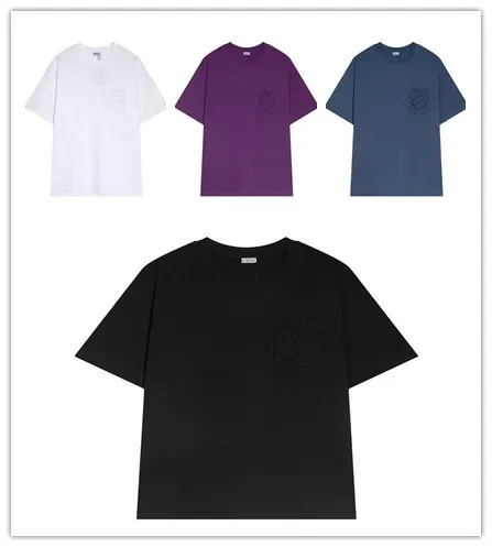 Loewe New Fashion Pocket Embroidered Short Sleeve Couple Casual Loose T-shirt