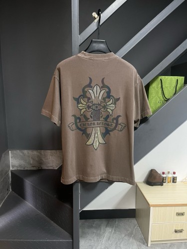 Chrome Hearts Classic Leather Logo Foam Round Neck Short Sleeve Couple Casual T-shirt