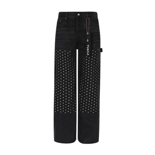 Purple Brand Fashion Rhinestone Slim Jeans Unisex Casual Street Wide Leg Pants