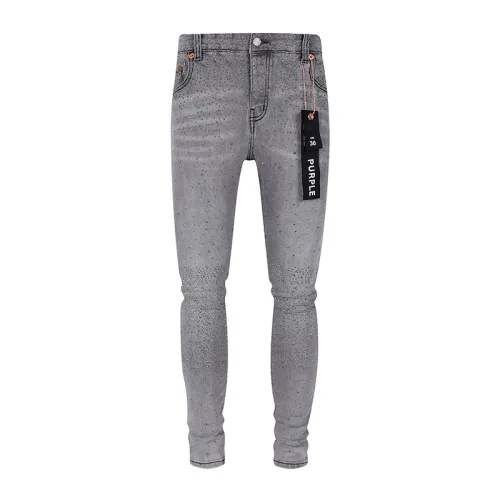 Purple Brand Fashion Rhinestone Slim Washed Gray Jeans Unisex Casual Street Pants