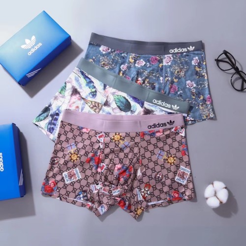 Adidas x Gucci New Fashion Classic Printed Boxer Briefs Breathable Soft Underwear 3 Pieces/Box