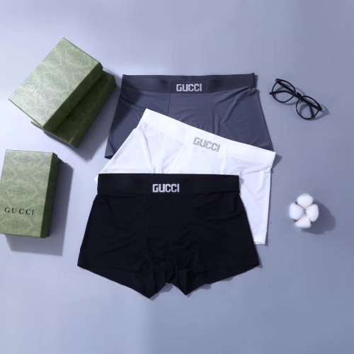 Gucci New Fashion Letters Printed Boxer Briefs Men's Breathable Soft Underwear 3 Pieces/Box