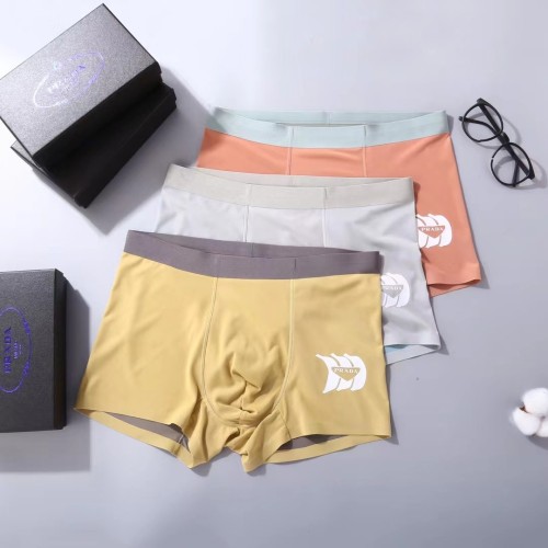 Prada New Fashion Soft Boxer Briefs Men's Breathable Pinted Underwear 3 Pieces/Box