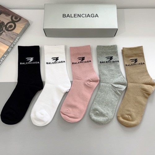 Balenciaga Fashion Unisex Socks Casual Cotton Soft Long Socks 5 Pairs/Box