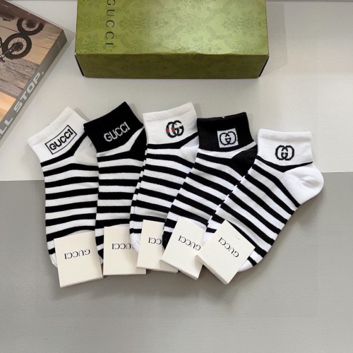 Gucci Fashion Unisex Casual Cotton Socks Classic Stripe Ankle Socks 5 Pairs/Box