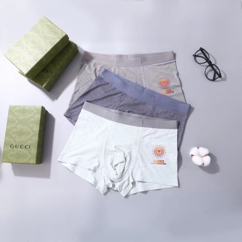 Gucci New Fashion Printed Traceless Boxer Briefs Men's Breathable Soft Underwear 3 Pieces/Box